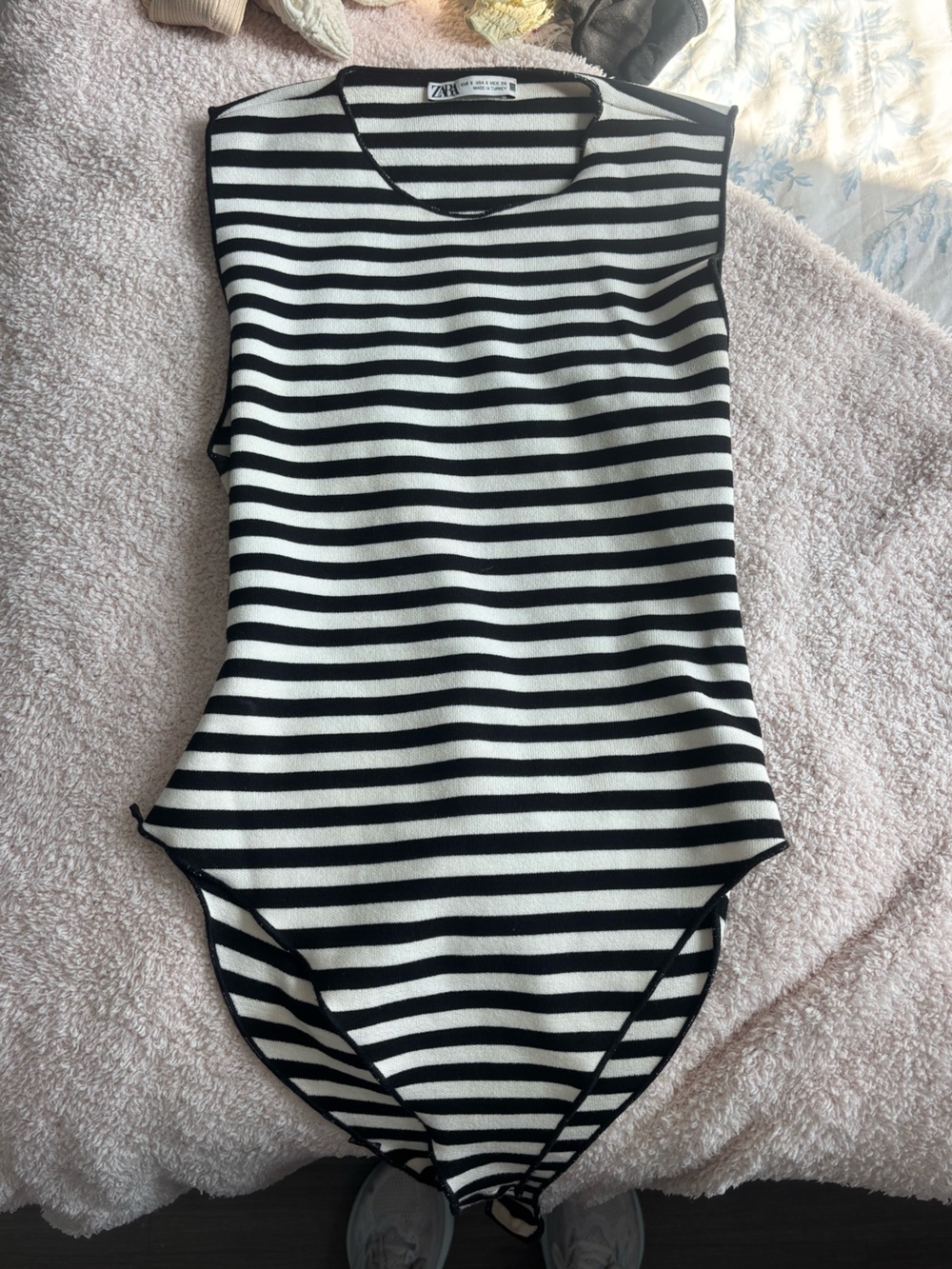 Zara Black & White Striped Sleeveless Tank Bodysuit